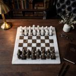 White Marble Ocean Fossil Chess Set | Luxury Stone Board, Elegant Home Decor