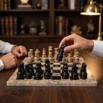 Handcrafted Coral Black & Fossil Stone Chess Set | Luxury Home Decor