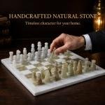 Large Handcrafted White & Green Marble Chess Set, Natural Stone Board, Luxury Chess Gift