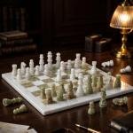 White and Green Marble Chess Set, 12 Inch Handmade Natural Stone Board