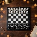 12 inch Black & White Marble Chess Set | Luxury Stone Board, Elegant Home Decor