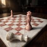 15-Inch White and Pink Marble Chess Set, Handmade Natural Stone Board