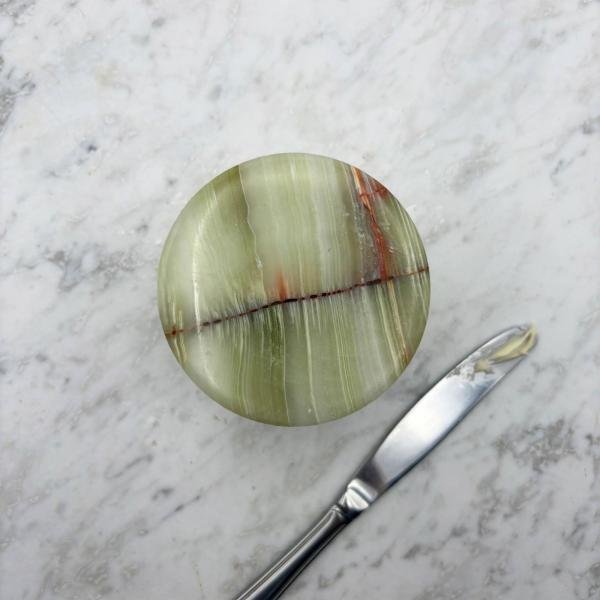 Handmade Green Onyx Marble Butter Keeper | Natural Stone Kitchen Decor