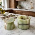 Handmade Green Onyx Marble Butter Keeper | Natural Stone Kitchen Decor