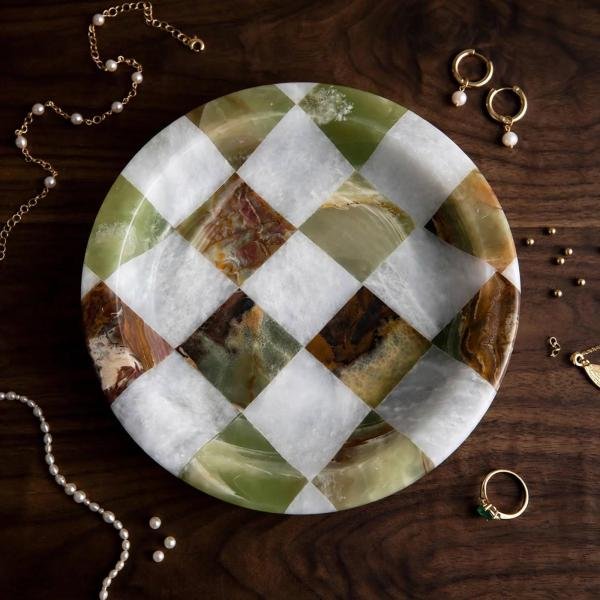Handmade Marble Catchall Tray | Natural Stone Vanity Organizer (Unique Veining)