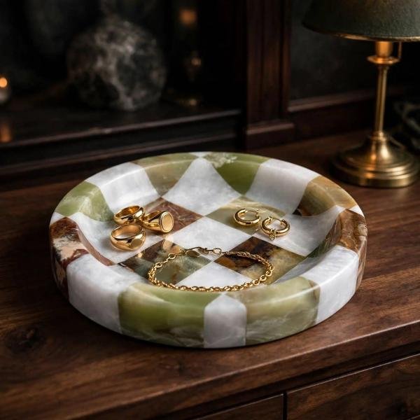 Handmade Marble Catchall Tray | Natural Stone Vanity Organizer (Unique Veining)