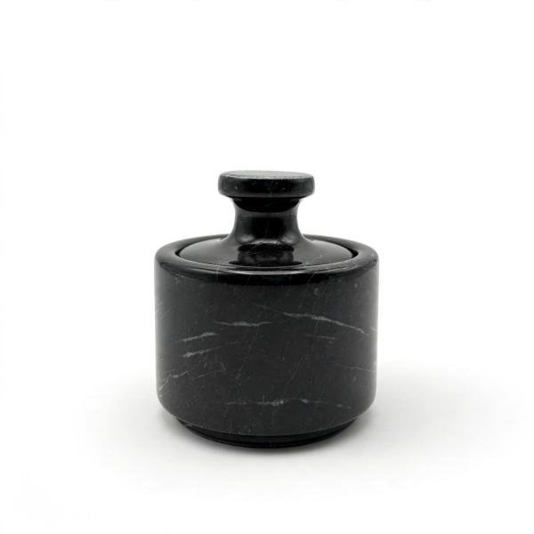 Handmade Black Marble Spice Jar with Lid, Natural Stone Kitchen Storage, Countertop Decor