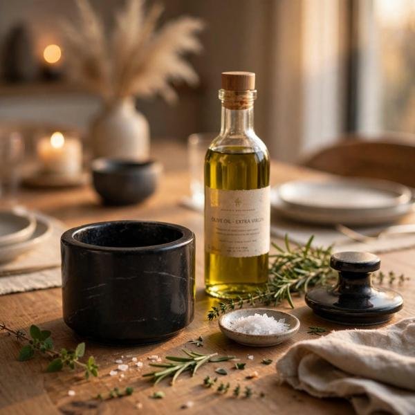 Handmade Black Marble Spice Jar with Lid, Natural Stone Kitchen Storage, Countertop Decor