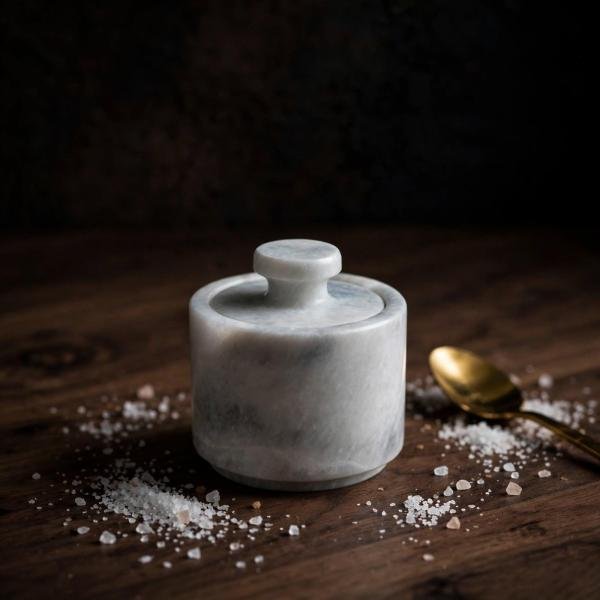 Handmade Grey Marble Spice Jar with Lid, Natural Stone Kitchen Storage, Countertop Decor