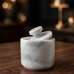 Handmade Grey Marble Spice Jar with Lid, Natural Stone Kitchen Storage, Countertop Decor