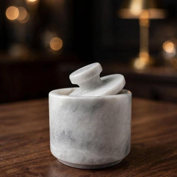 Handmade Grey Marble Spice Jar with Lid, Natural Stone Kitchen Storage, Countertop Decor