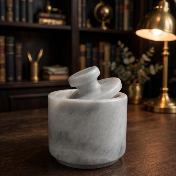 Handmade Grey Marble Spice Jar with Lid, Natural Stone Kitchen Storage, Countertop Decor