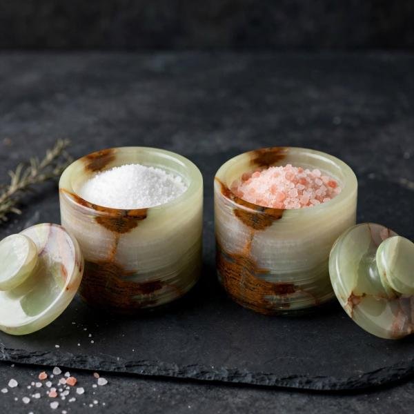 Handmade Green Marble Spice Jar with Lid, Natural Stone Kitchen Storage, Countertop Decor