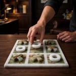 Handmade Onyx Marble Tic Tac Toe Game: White Green Stone Board, Luxury Home Decor