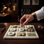 Handmade Onyx Marble Tic Tac Toe Game: White Green Stone Board, Luxury Home Decor