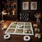 Handmade Onyx Marble Tic Tac Toe Game: White Green Stone Board, Luxury Home Decor