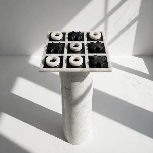 Handmade Onyx Marble Tic Tac Toe Game: White Black Stone Board, Luxury Home Decor
