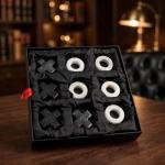 Handmade Onyx Marble Tic Tac Toe Game: White Black Stone Board, Luxury Home Decor