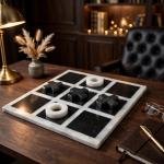 Handmade Onyx Marble Tic Tac Toe Game: White Black Stone Board, Luxury Home Decor