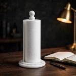 Handmade White Marble Paper Towel Holder: Natural Veins, Polished Stone Kitchen Decor