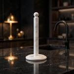 Handmade White Marble Paper Towel Holder: Natural Veins, Polished Stone Kitchen Decor