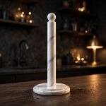 Handmade White Marble Paper Towel Holder: Natural Veins, Polished Stone Kitchen Decor