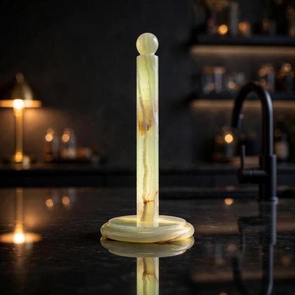 Handmade Green Marble Paper Towel Holder: Natural Veins, Polished Stone Roll Stand (Kitchen Decor)