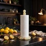 Handmade Green Marble Paper Towel Holder: Natural Veins, Polished Stone Roll Stand (Kitchen Decor)