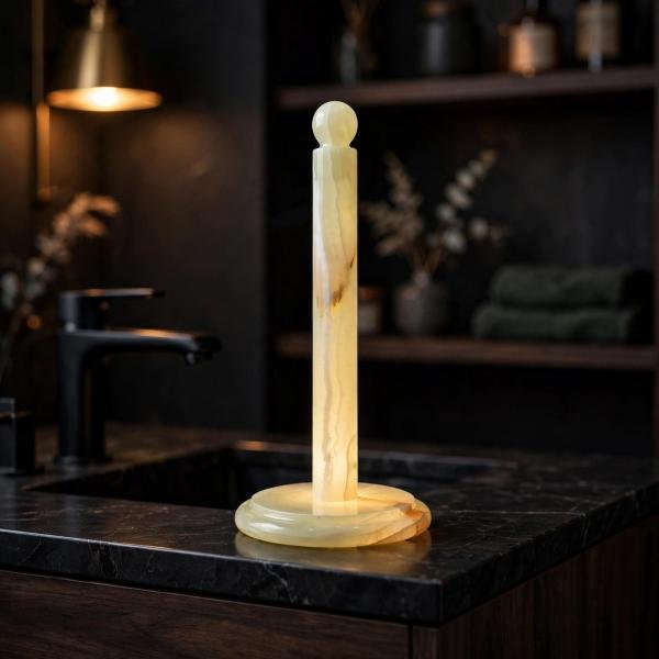 Handmade Green Marble Paper Towel Holder: Natural Veins, Polished Stone Roll Stand (Kitchen Decor)