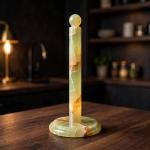 Handmade Green Marble Paper Towel Holder: Natural Veins, Polished Stone Roll Stand (Kitchen Decor)