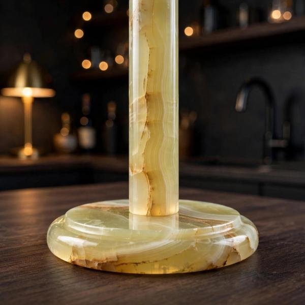 Handmade Green Marble Paper Towel Holder: Natural Veins, Polished Stone Roll Stand (Kitchen Decor)