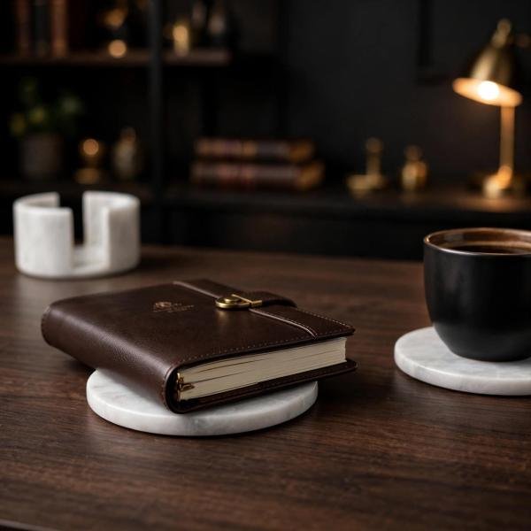 Handmade White Marble Coasters Set, Natural Stone Drink Coasters, Luxury Home Decor