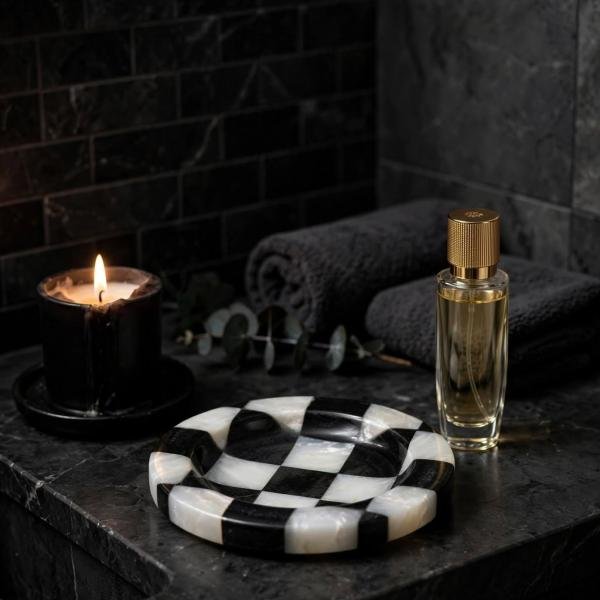 Handmade Black Marble Catchall Tray | Natural Stone Vanity Organizer | Unique Veining