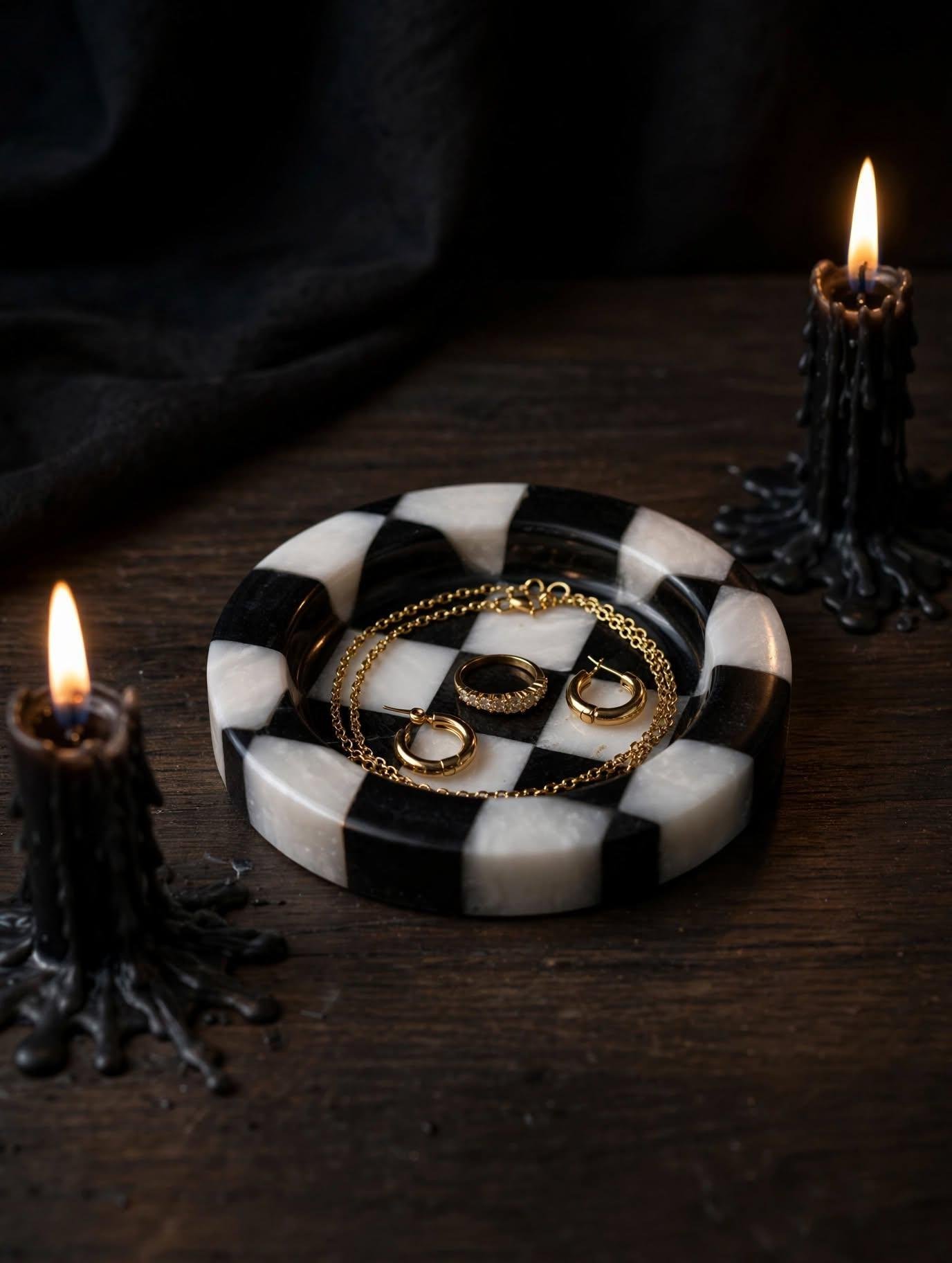 Handmade Black Marble Catchall Tray | Natural Stone Vanity Organizer | Unique Veining