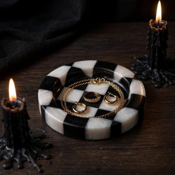 Handmade Black Marble Catchall Tray | Natural Stone Vanity Organizer | Unique Veining