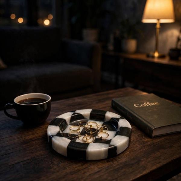 Handmade Black Marble Catchall Tray | Natural Stone Vanity Organizer | Unique Veining