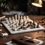 White Marble Ocean Fossil Chess Set | Luxury Stone Board, Elegant Home Decor