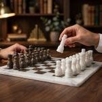 White Marble Ocean Fossil Chess Set | Luxury Stone Board, Elegant Home Decor