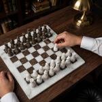 White Marble Ocean Fossil Chess Set | Luxury Stone Board, Elegant Home Decor