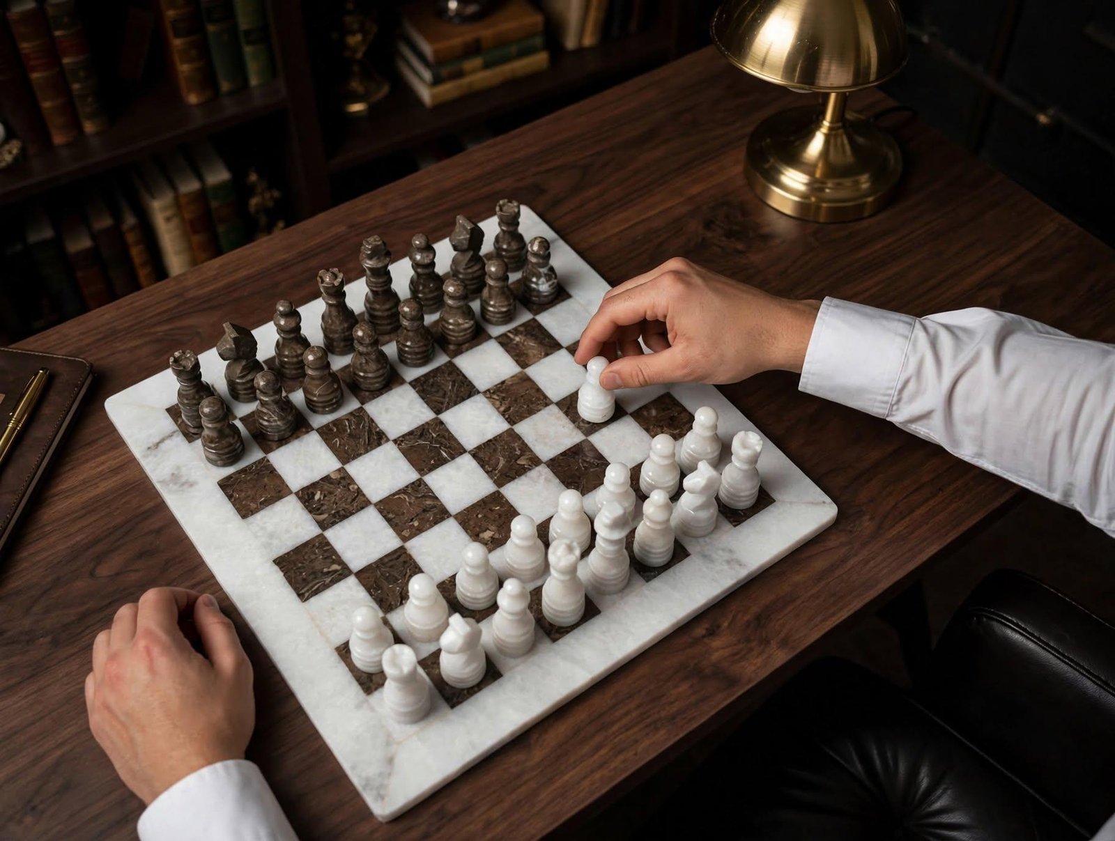 White Marble Ocean Fossil Chess Set | Luxury Stone Board, Elegant Home Decor