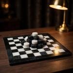 Handcrafted Black White Onyx Marble Checkers Set – Luxury Natural Stone Board Game