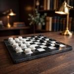 Handcrafted Black White Onyx Marble Checkers Set – Luxury Natural Stone Board Game
