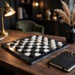 Handcrafted Black White Onyx Marble Checkers Set – Luxury Natural Stone Board Game