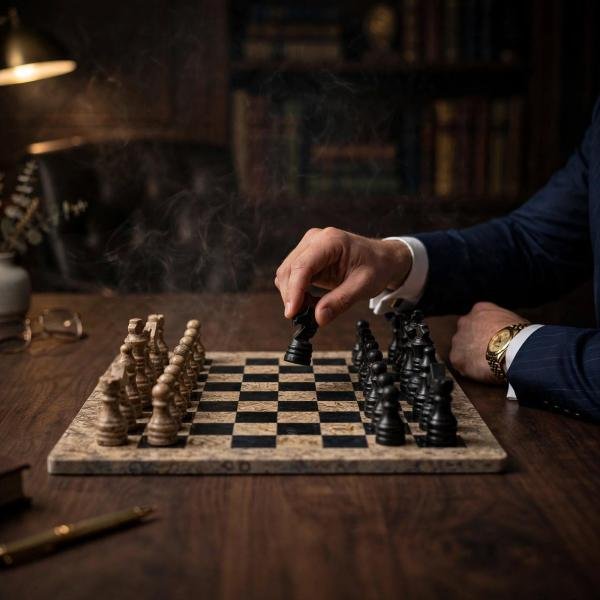 15 inch Handcrafted Coral Black & Fossil Stone Chess Set | Luxury Home Decor