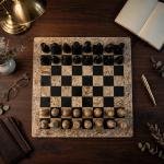 15 inch Handcrafted Coral Black & Fossil Stone Chess Set | Luxury Home Decor