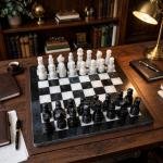 12 inch Black & White Marble Chess Set | Luxury Stone Board, Elegant Home Decor