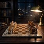 Handcrafted Coral Red Onyx & Fossil Stone Chess Set | Luxury Marble Board, Executive Gift