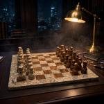 Handcrafted Coral Red Onyx & Fossil Stone Chess Set | Luxury Marble Board, Executive Gift