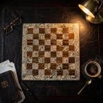 Handcrafted Coral Red Onyx & Fossil Stone Chess Set | Luxury Marble Board, Executive Gift