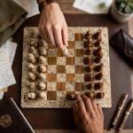 Handcrafted Coral Red Onyx & Fossil Stone Chess Set | Luxury Marble Board, Executive Gift